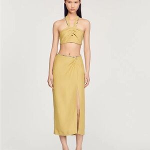 Sandro Olive Green set- with Slit And Rhinestones
